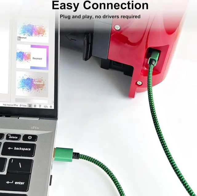 Alt view image 5 of 6 - Printer Cable 6 Feet/1.8 Meters I Nylon Braided USB 2.0 Cable Type A Male to Type B Male Scanner Printer Cord I Compatible with Canon Brother Epson Samsung Hp Dell and More (Green)
