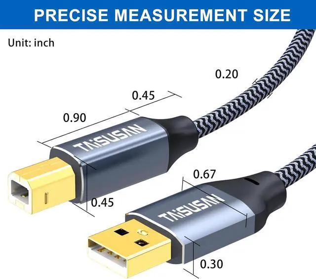 Alt view image 6 of 7 - USB Printer Cable 30ft Type A to B High Speed Cord Compatible for Keyboard MacBook Printers and Scanners - Gray