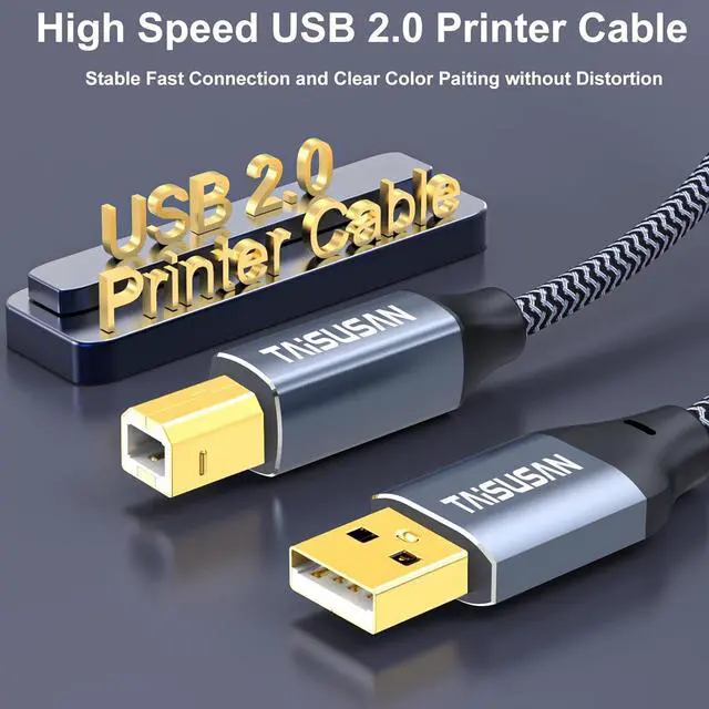 Alt view image 7 of 7 - USB Printer Cable 30ft Type A to B High Speed Cord Compatible for Keyboard MacBook Printers and Scanners - Gray