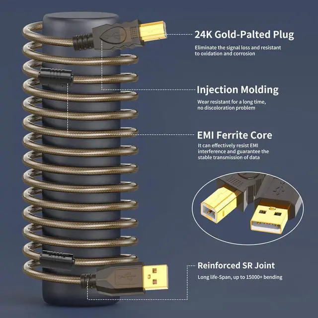 Alt view image 5 of 7 - Printer Cable 15ft USB 2.0 USB A to B Printer Cord High Speed USB Printer Cable Printer USB Cable Compatible with HP Canon Dell Epson Xerox Printers