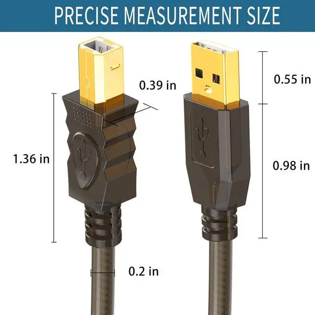 Alt view image 7 of 7 - Printer Cable 15ft USB 2.0 USB A to B Printer Cord High Speed USB Printer Cable Printer USB Cable Compatible with HP Canon Dell Epson Xerox Printers