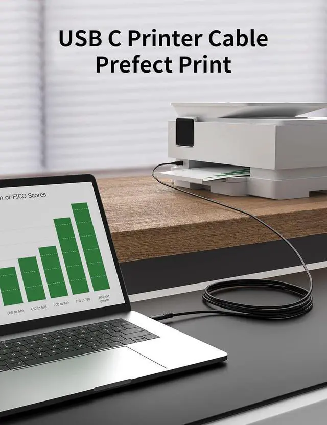 Alt view image 2 of 7 - USB C Printer Cable 6.6FT USB B to USB C Printer Cable 2.0 High-Speed Type C Printer Cord for MacBook Pro/Air USB C MIDI Cable for HP Canon Dell Epson Brother Lexmark and Scanner MIDI DJ Controller