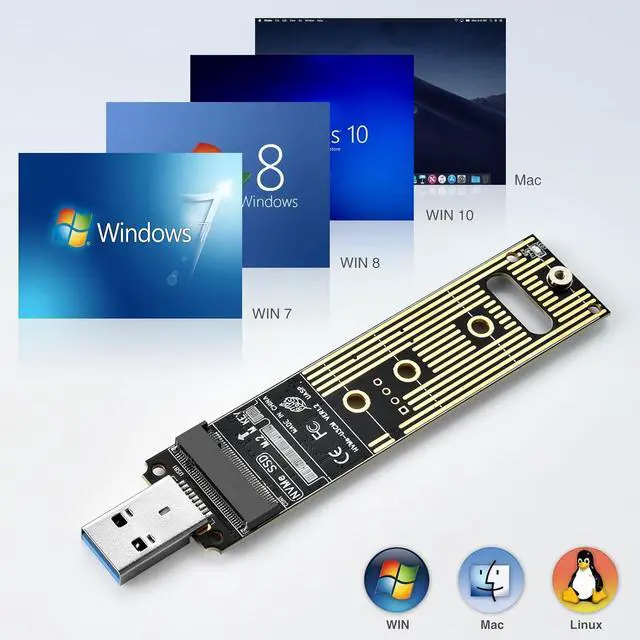 Alt view image 7 of 7 - NVME to USB Adapter M.2 NVME Hard Drive USB3.1 Gen2 10Gbps USB to NVME PCI-E Converter Reader M Key Support UASP for 2280 2260 2242 2230 SSD (Only for M.2 NVME)