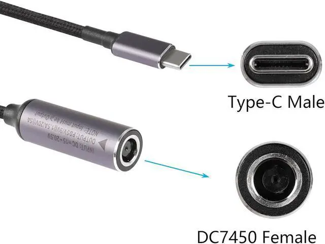 Alt view image 2 of 7 - PD DC 7.4mm x 5.0mm Female(7.4mm x 0.6mm) Input to USB Type C Male Power Charging Cable 100W DC7450 to Type C Cable with PD Automatic Identification Chip for Phones Tablets Laptops(Blue)