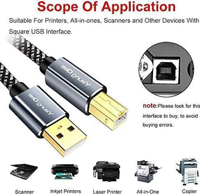 Alt view image 3 of 7 - Printer Cable 100 ft,USB Printer Cable High Speed USB 2.0 A Male to Type B Male Scanner Cord Compatible with HP, Canon, Epson, Dell, Brother, Xerox, Samsung etc (100FT/30M)