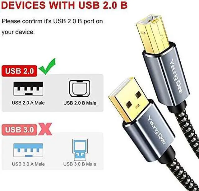 Alt view image 4 of 7 - Printer Cable 100 ft,USB Printer Cable High Speed USB 2.0 A Male to Type B Male Scanner Cord Compatible with HP, Canon, Epson, Dell, Brother, Xerox, Samsung etc (100FT/30M)