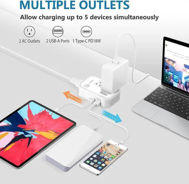 Alt view image 2 of 7 - Step Down Power Converter - FOVAL 230W Travel Voltage Converter 220V to 110V International Power Adapter with [Upgraded 18W PD USB-C] 3 USB Ports 2 AC Outlets US to Europe Italy UK AU Plug (White)
