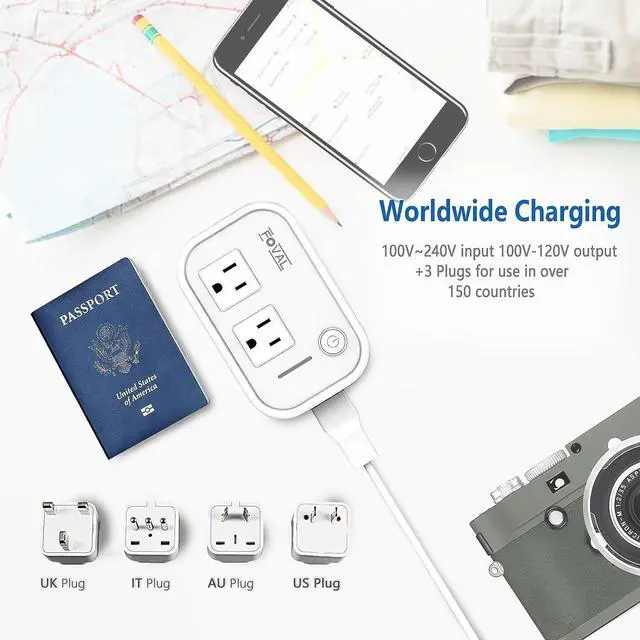 Alt view image 5 of 7 - Step Down Power Converter - FOVAL 230W Travel Voltage Converter 220V to 110V International Power Adapter with [Upgraded 18W PD USB-C] 3 USB Ports 2 AC Outlets US to Europe Italy UK AU Plug (White)