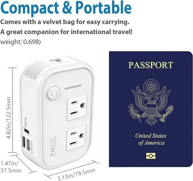 Alt view image 6 of 7 - Step Down Power Converter - FOVAL 230W Travel Voltage Converter 220V to 110V International Power Adapter with [Upgraded 18W PD USB-C] 3 USB Ports 2 AC Outlets US to Europe Italy UK AU Plug (White)
