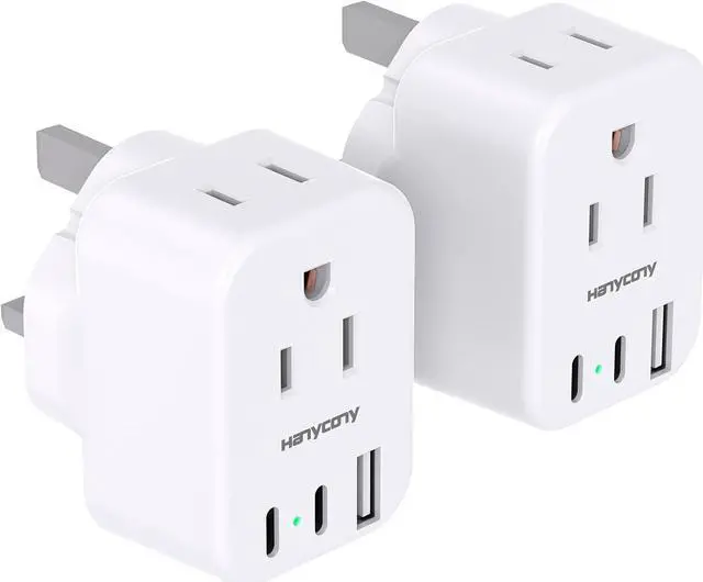 Main image of UK Travel Plug Adapter US to UK Type G Ireland Travel Adapter with 2 Outlets 3 USB Ports(2 USB C) UK Power Adaptor for USA to Dubai England London Scotland British Kenya Qatar Irish HongKong 2 Pack