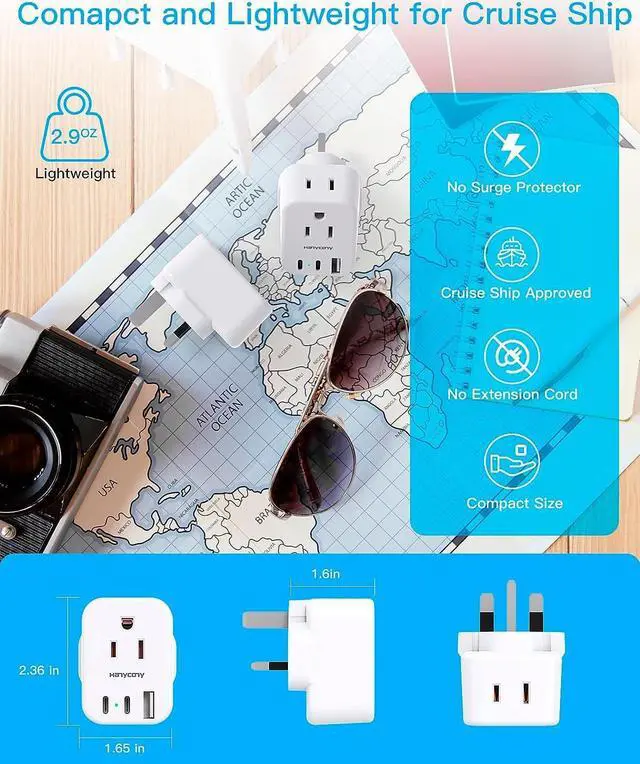 Alt view image 4 of 7 - UK Travel Plug Adapter US to UK Type G Ireland Travel Adapter with 2 Outlets 3 USB Ports(2 USB C) UK Power Adaptor for USA to Dubai England London Scotland British Kenya Qatar Irish HongKong 2 Pack