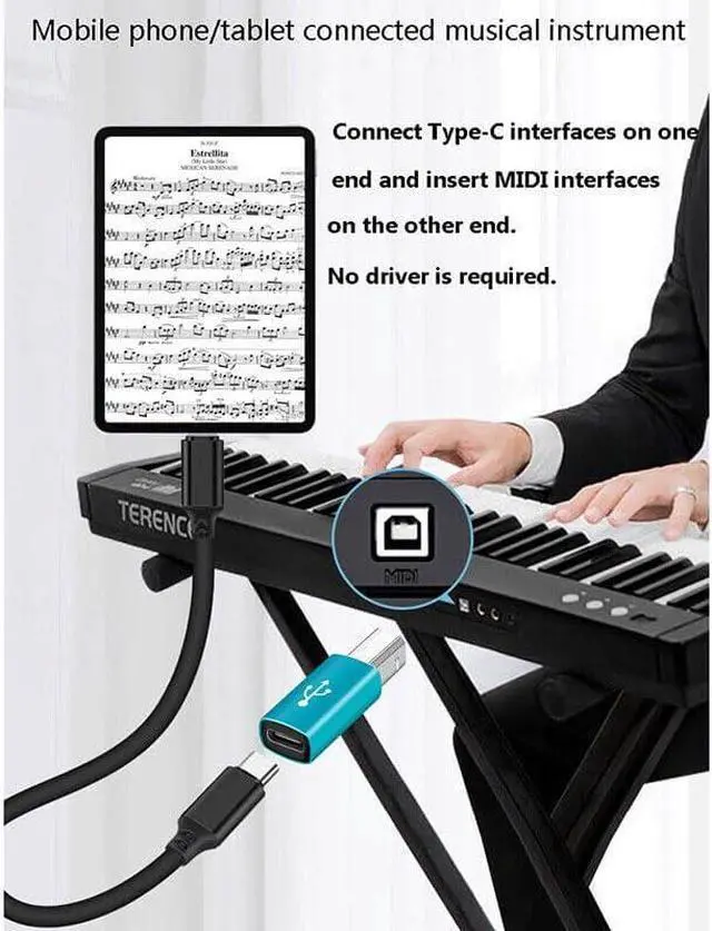 Alt view image 3 of 7 - USB B to USB C Adapter (2 Pack) USB-C Female to Printer Male Converter USB Type C to Midi USB B Connector Support Data Sync Compatible with Printer Scanner Fax Machine Electronic Piano