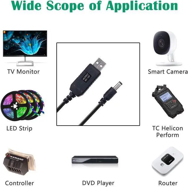 Alt view image 3 of 7 - DC 5V to DC 12V USB Voltage Step Up Converter Cable Power Supply USB Cable with DC Jack 5.5 x 2.5mm or 5.5 x 2.1mm USB 5V to DC 12V Cable 3ft