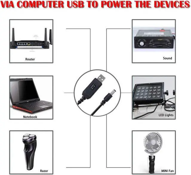 Alt view image 4 of 7 - DC 5V to DC 12V USB Voltage Step Up Converter Cable Power Supply USB Cable with DC Jack 5.5 x 2.5mm or 5.5 x 2.1mm USB 5V to DC 12V Cable 3ft