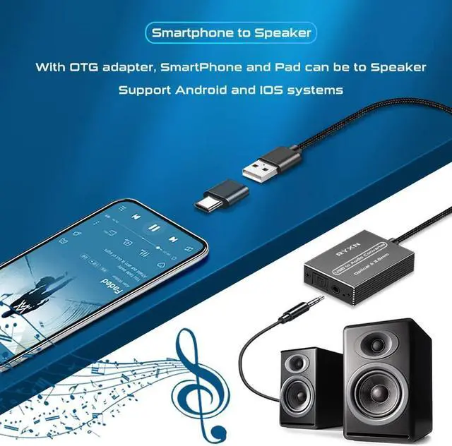 Alt view image 6 of 7 - USB to Optical Spdif Toslink & 3.5mm Audio Adapter Converter Support USB-A & USB-C Type-C Port for PS5 PS4 NS Laptop Phone to Sound bar Speakers