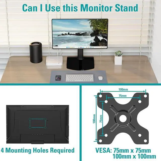 Alt view image 4 of 7 - MOUNT PRO Single Monitor Stand Fits Max 32 inch Computer Screen, Free Standing Monitor Desk Stand, Monitor Mount with Height Adjustable, Swivel, Tilt, Rotation, VESA Monitor Stand 100x100, Black