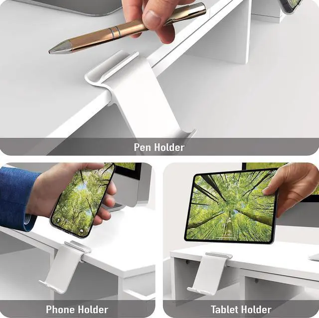 Alt view image 4 of 5 - Simple Houseware Desk Dual Monitor Stand Riser with Drawer, White