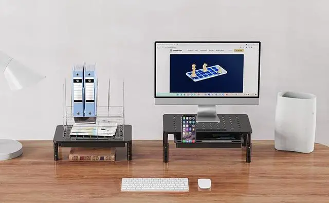 Alt view image 3 of 7 - 2 Pack Monitor Stand Riser with Drawer - 3 Height Adjustable Metal Monitor Stand with Unique Star Mesh for Computer Laptop Notebook Printer