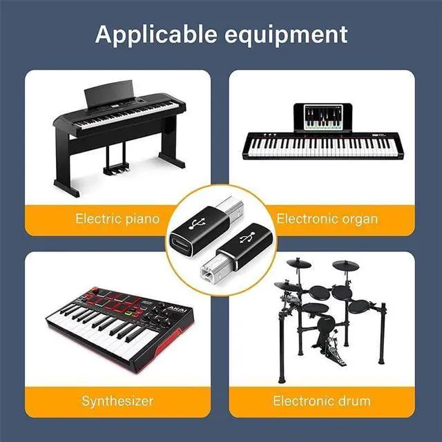 Alt view image 4 of 7 - USB B to USB C Adapter (2 Pack) USB-C Female to Printer Male Converter USB Type C to Midi USB B Connector Support Data Sync Compatible with Printer Scanner Fax Machine Electronic Piano