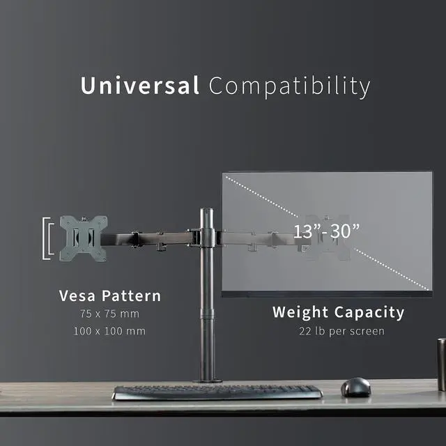 Alt view image 7 of 7 - Dual Monitor Desk Mount Heavy Duty Fully Adjustable Steel Stand Holds 2 Computer Screens up to 30 inches and Max 22lbs Each Black STAND-V002