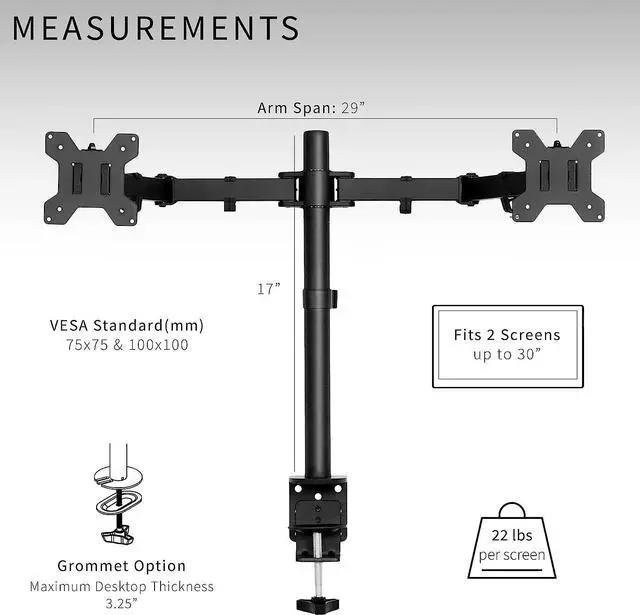 Alt view image 6 of 7 - Dual Monitor Desk Mount Heavy Duty Fully Adjustable Steel Stand Holds 2 Computer Screens up to 30 inches and Max 22lbs Each Black STAND-V002