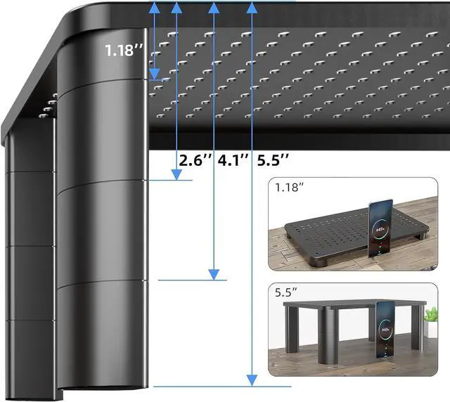 Alt view image 3 of 7 - Pholiten 2 Pack Monitor Stand Riser, 3 Height Adjustable Monitor Stand Flat Screen TV Monitor Stand Riser, Sturdy Metal Laptop Computer Monitor Stand Shelf for Printer, iMac,Premium Metal Monitor