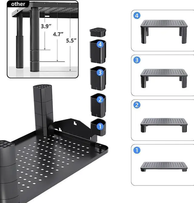 Alt view image 4 of 7 - Pholiten 2 Pack Monitor Stand Riser, 3 Height Adjustable Monitor Stand Flat Screen TV Monitor Stand Riser, Sturdy Metal Laptop Computer Monitor Stand Shelf for Printer, iMac,Premium Metal Monitor