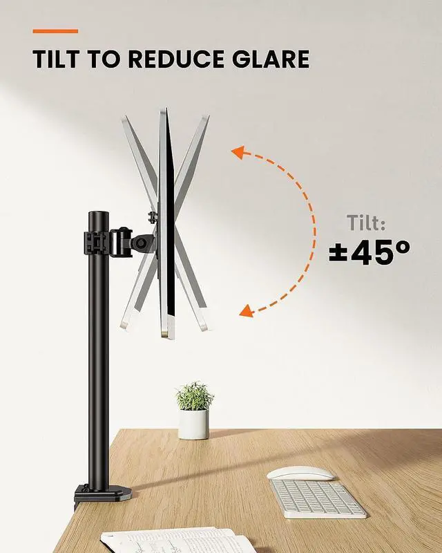 Alt view image 3 of 7 - Ergear Monitor Mount for Most 13-32" Computer Screens up to 17.6lbs, Improved LCD LED Monitor Riser, Adjustable Height and Angle, Single Desk Mount Stand, Black, EGCM12