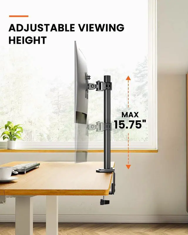 Alt view image 5 of 7 - Ergear Monitor Mount for Most 13-32" Computer Screens up to 17.6lbs, Improved LCD LED Monitor Riser, Adjustable Height and Angle, Single Desk Mount Stand, Black, EGCM12