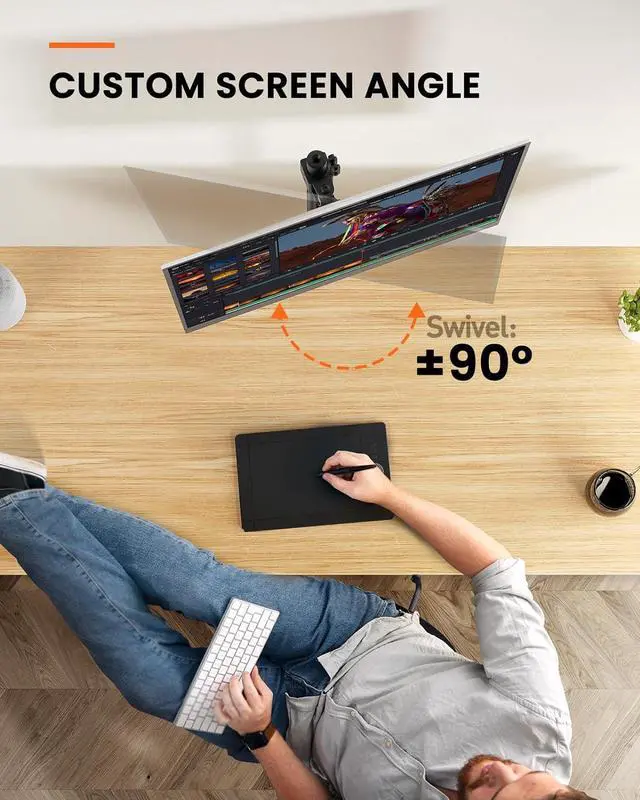 Alt view image 4 of 7 - Ergear Monitor Mount for Most 13-32" Computer Screens up to 17.6lbs, Improved LCD LED Monitor Riser, Adjustable Height and Angle, Single Desk Mount Stand, Black, EGCM12