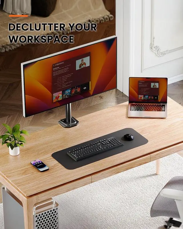 Alt view image 6 of 7 - Ergear Monitor Mount for Most 13-32" Computer Screens up to 17.6lbs, Improved LCD LED Monitor Riser, Adjustable Height and Angle, Single Desk Mount Stand, Black, EGCM12