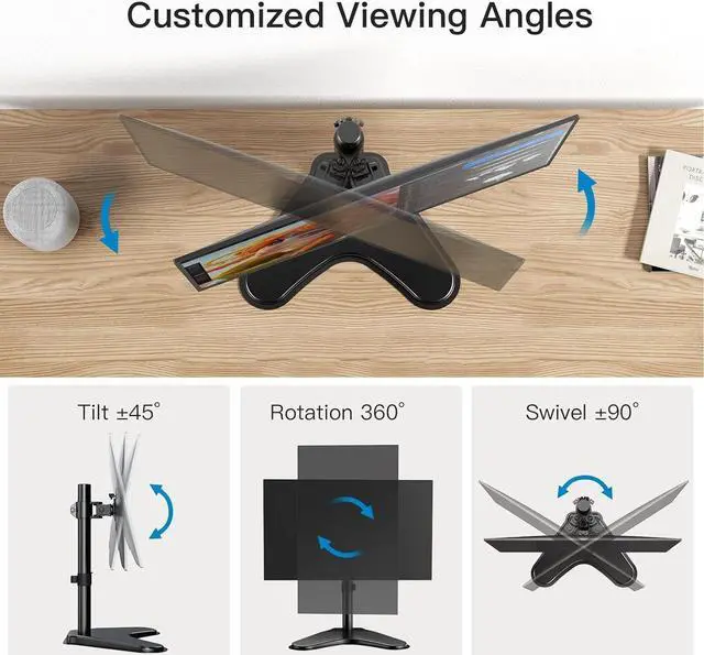 Alt view image 2 of 6 - HUANUO Single Monitor Stand, Free Standing Monitor Desk Stand for 13 to 32" Computer, Height Adjustable Monitor Mount Full Motion Swivel VESA 75x75mm/100x100mm Heavy Duty Steel Base up to 17.6 lbs