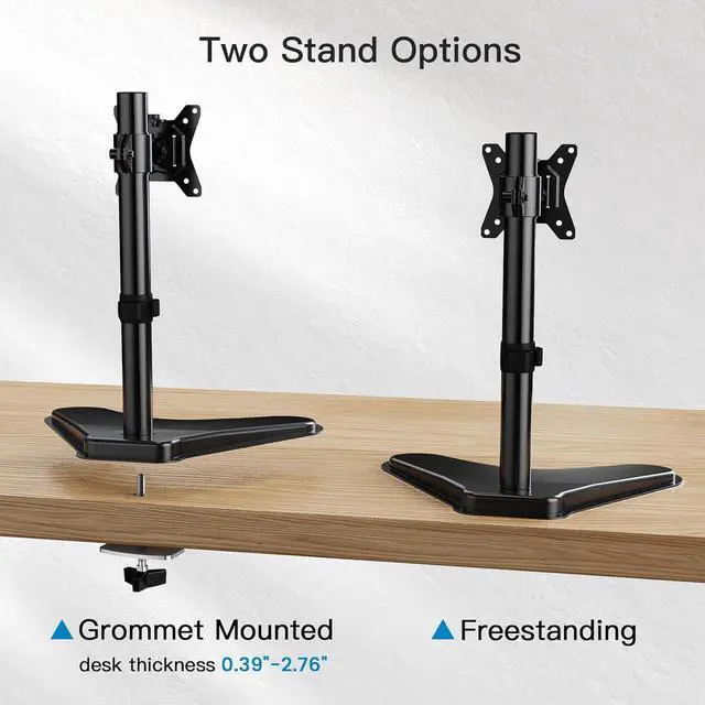 Alt view image 6 of 6 - HUANUO Single Monitor Stand, Free Standing Monitor Desk Stand for 13 to 32" Computer, Height Adjustable Monitor Mount Full Motion Swivel VESA 75x75mm/100x100mm Heavy Duty Steel Base up to 17.6 lbs