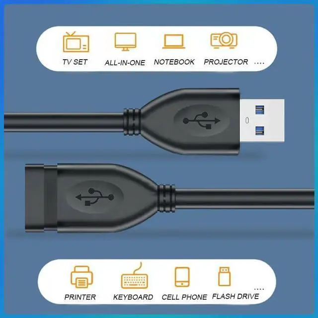 Alt view image 3 of 6 - USB extension cable, (2 PACK 1FT) USB 3.0 male to female extension cable withstands fast data transfer compatible with USB keyboard, mouse, webcam, camera, phone, USB hub, printer, hard drive, etc