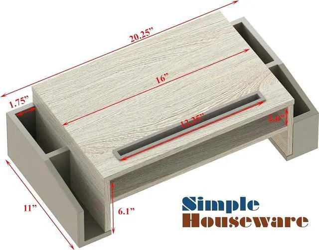 Alt view image 4 of 6 - Simple Houseware Desk Monitor Stand Riser with Adjustable Organizer tray, Maple