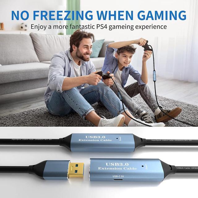 Alt view image 7 of 7 - USB 3.0 Extension Cable 100FT Type A Male to Female Active Extender Cord with 4 Extension Chipsets Signal Booster and 1 USB-C Charging Port, for Webcam, PlayStation, Printer, Camera