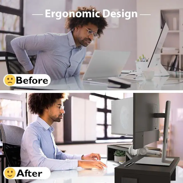 Alt view image 4 of 7 - BONTEC Dual Monitor Stand Riser, Desktop Monitor Stand with Smartphone Holder, Adjustable Length & Swivel Angle Wooden Desktop Organizer Stand PC Riser for PC Monitor Laptop Printer