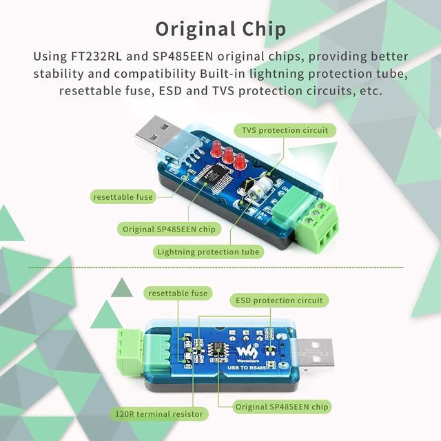 Alt view image 3 of 7 - Industrial Grade USB to RS485 Converter USB to RS485 Converter Adapter Integrated Circuits FT232RL and SP485EEN Chip Embedded Protection Circuit Resettable Fuse RS485 to USB Converter