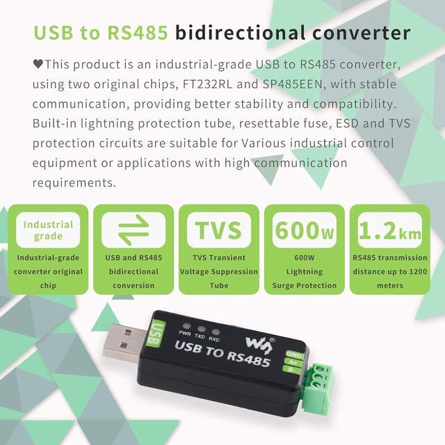 Alt view image 5 of 7 - Industrial Grade USB to RS485 Converter USB to RS485 Converter Adapter Integrated Circuits FT232RL and SP485EEN Chip Embedded Protection Circuit Resettable Fuse RS485 to USB Converter