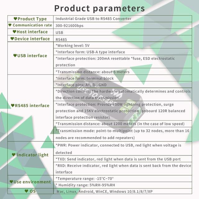 Alt view image 7 of 7 - Industrial Grade USB to RS485 Converter USB to RS485 Converter Adapter Integrated Circuits FT232RL and SP485EEN Chip Embedded Protection Circuit Resettable Fuse RS485 to USB Converter