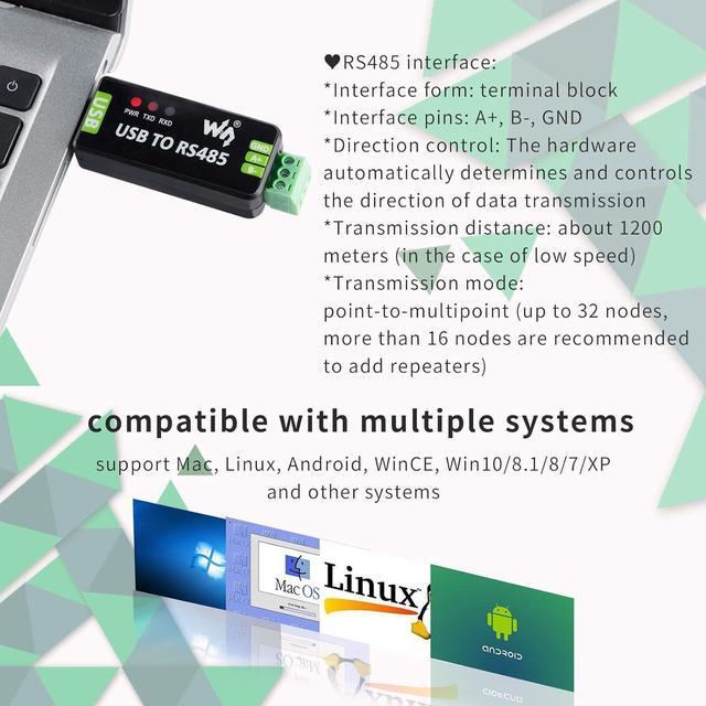 Alt view image 6 of 7 - Industrial Grade USB to RS485 Converter USB to RS485 Converter Adapter Integrated Circuits FT232RL and SP485EEN Chip Embedded Protection Circuit Resettable Fuse RS485 to USB Converter