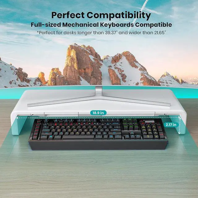 Alt view image 3 of 7 - Monitor Stand Riser, Klearlook Foldable, Height Adjustable Computer Stand, Desk Shelf Riser with Storage Drawer &Tablet Phone Stand for Desktop, Laptop (White)