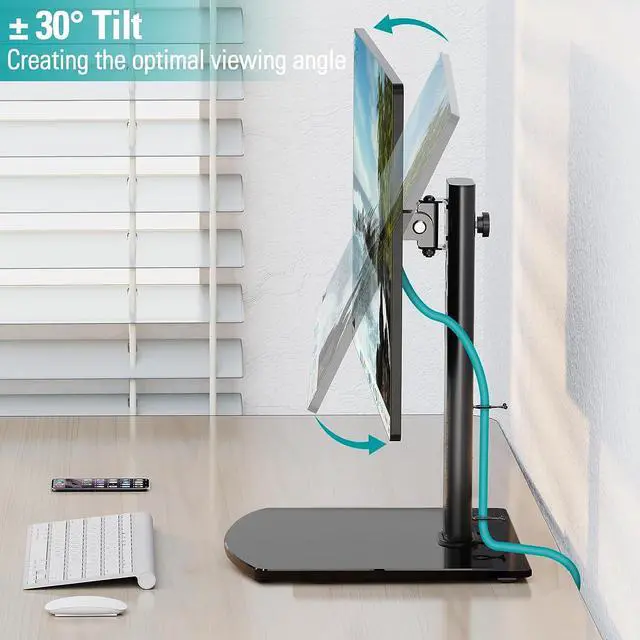 Alt view image 3 of 7 - MOUNT PRO Single Monitor Stand Fits Max 32 inch Computer Screen, Free Standing Monitor Desk Stand, Monitor Mount with Height Adjustable, Swivel, Tilt, Rotation, VESA Monitor Stand 100x100, Black