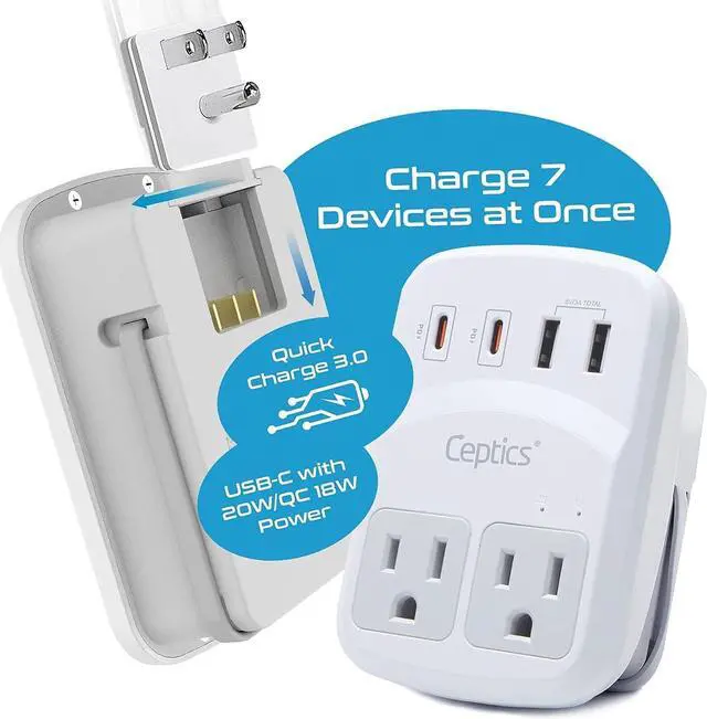 Alt view image 3 of 7 - Ceptics World Travel Adapter Kit 2 USB-A, USB-C US Outlets, 20W/QC 18W Power Delivery, Surge Protection, SWADAPT Compatible for Europe, UK, China, Australia, Japan Perfect Laptop (WPS-5B)
