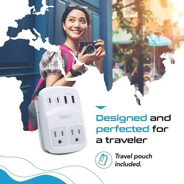 Alt view image 4 of 7 - Ceptics World Travel Adapter Kit 2 USB-A, USB-C US Outlets, 20W/QC 18W Power Delivery, Surge Protection, SWADAPT Compatible for Europe, UK, China, Australia, Japan Perfect Laptop (WPS-5B)