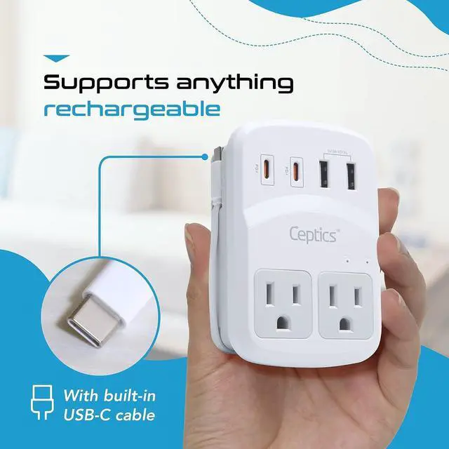 Alt view image 5 of 7 - Ceptics World Travel Adapter Kit 2 USB-A, USB-C US Outlets, 20W/QC 18W Power Delivery, Surge Protection, SWADAPT Compatible for Europe, UK, China, Australia, Japan Perfect Laptop (WPS-5B)