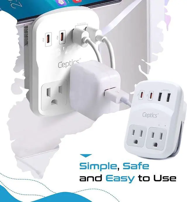 Alt view image 6 of 7 - Ceptics World Travel Adapter Kit 2 USB-A, USB-C US Outlets, 20W/QC 18W Power Delivery, Surge Protection, SWADAPT Compatible for Europe, UK, China, Australia, Japan Perfect Laptop (WPS-5B)