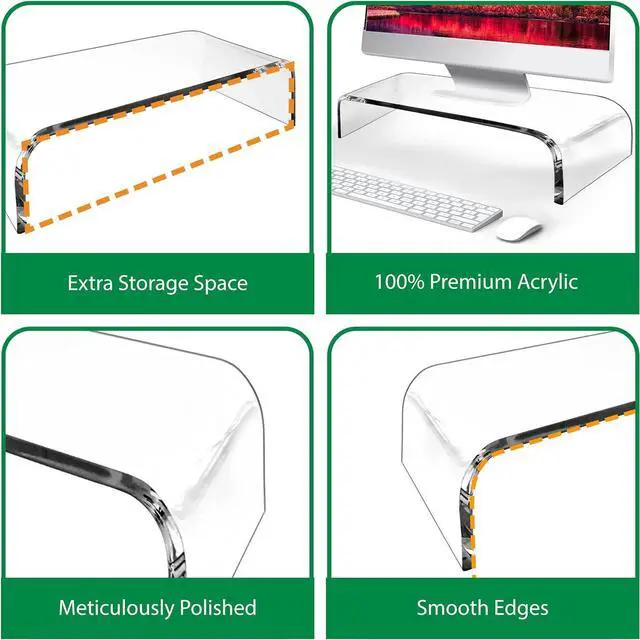 Alt view image 3 of 7 - AMT 2 Pack Acrylic Laptop Monitor Stand & Computer Riser with Cat Keyboard Protector, Space-Saving Design, Extra Storage, Clear Shelf - Ideal for Monitors, Laptops, Printers, Desktop Decor