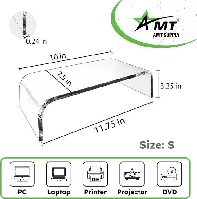 Alt view image 6 of 7 - AMT 2 Pack Acrylic Laptop Monitor Stand & Computer Riser with Cat Keyboard Protector, Space-Saving Design, Extra Storage, Clear Shelf - Ideal for Monitors, Laptops, Printers, Desktop Decor