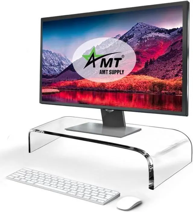 Alt view image 7 of 7 - AMT 2 Pack Acrylic Laptop Monitor Stand & Computer Riser with Cat Keyboard Protector, Space-Saving Design, Extra Storage, Clear Shelf - Ideal for Monitors, Laptops, Printers, Desktop Decor
